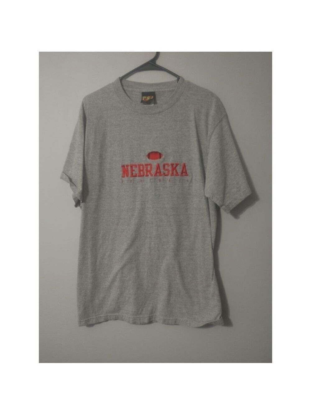 Men's Vintage TSI Nebraska Football Grey Red Embroidery Short Sleeve Tee L